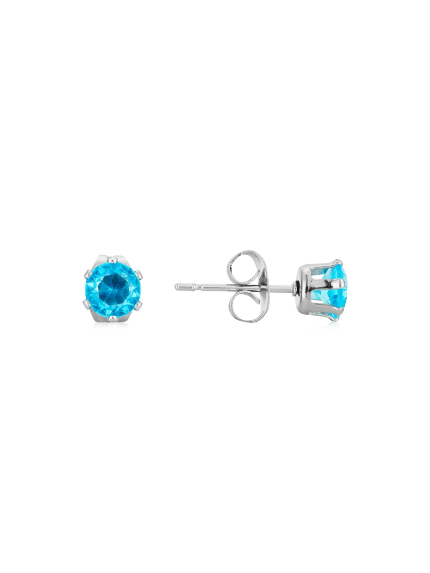 Over & Over Silver Stainless Steel CZ Aqua Stud Earrings