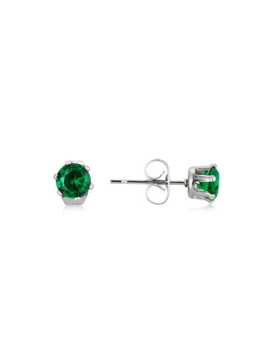 Over & Over Silver Stainless Steel CZ Emerald Stud Earrings