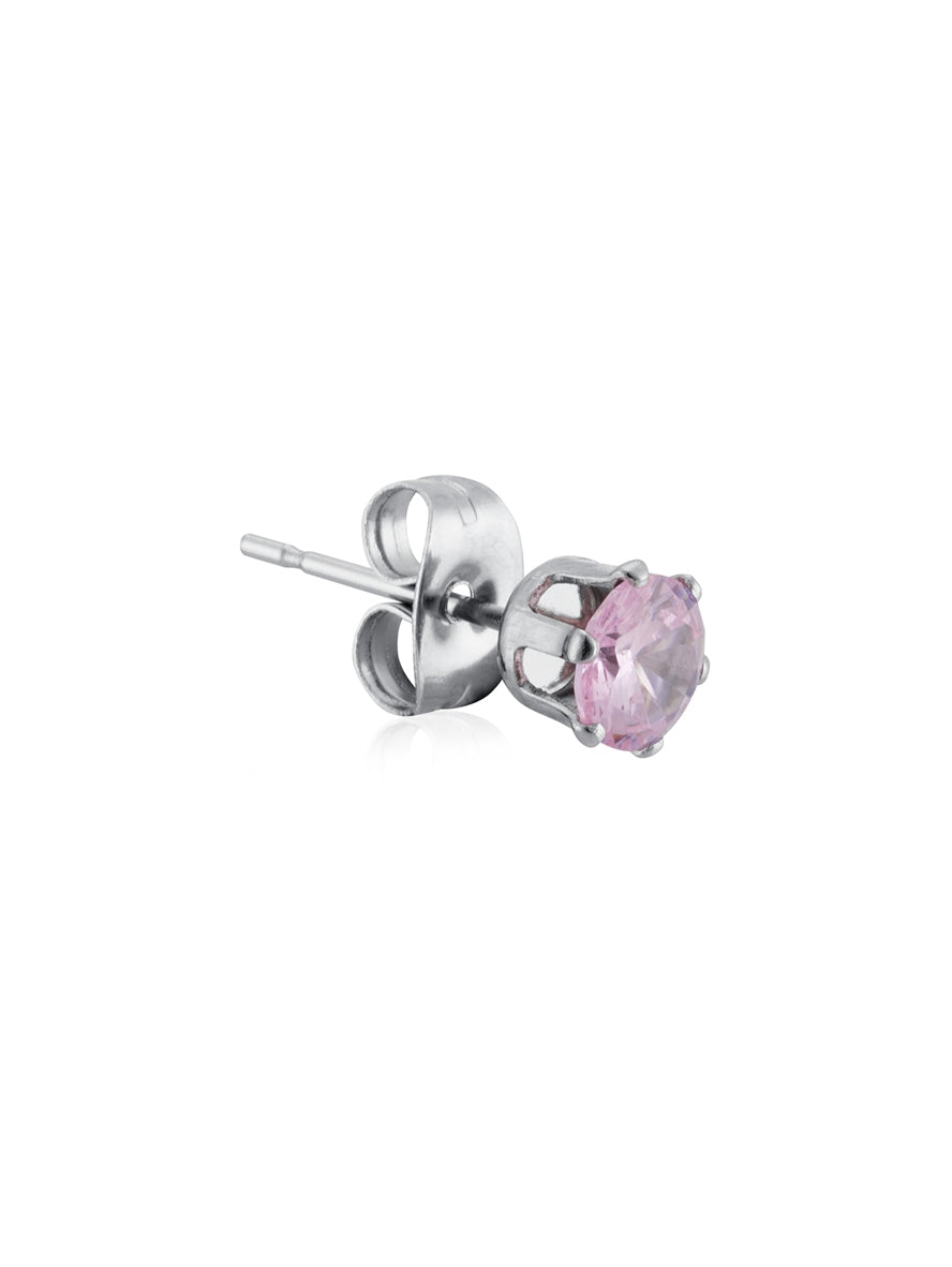 Over & Over Silver Stainless Steel CZ Pink Stud Earrings