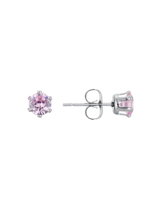 Over & Over Silver Stainless Steel CZ Pink Stud Earrings