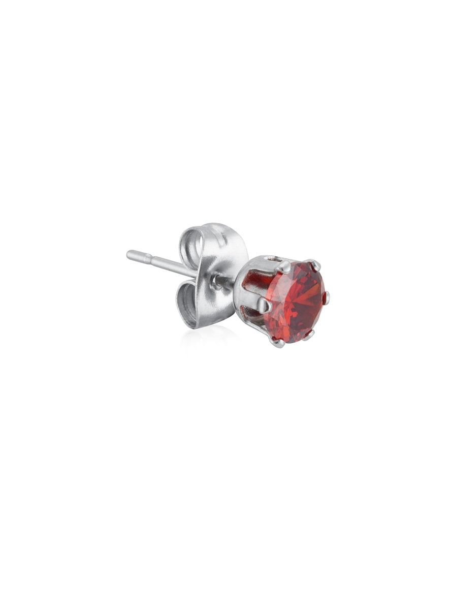Over & Over Silver Stainless Steel CZ Ruby Stud Earrings