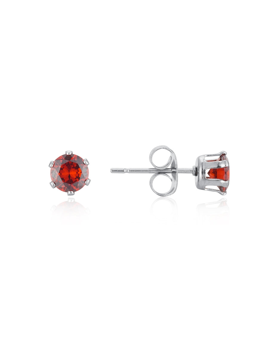Over & Over Silver Stainless Steel CZ Ruby Stud Earrings