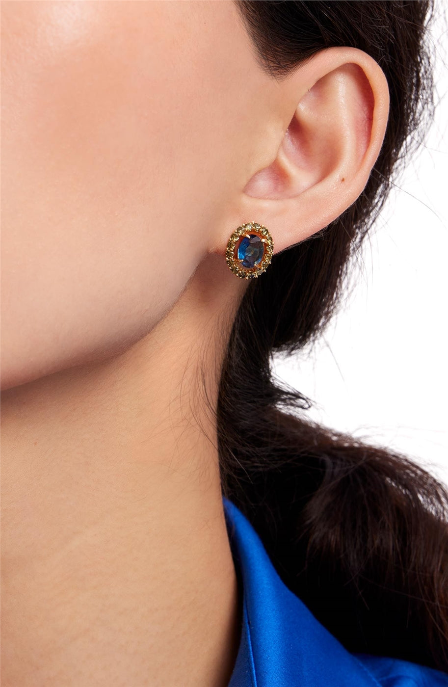Kate Spade New York Gold Green Blue Horizontal Oval Halo Stud