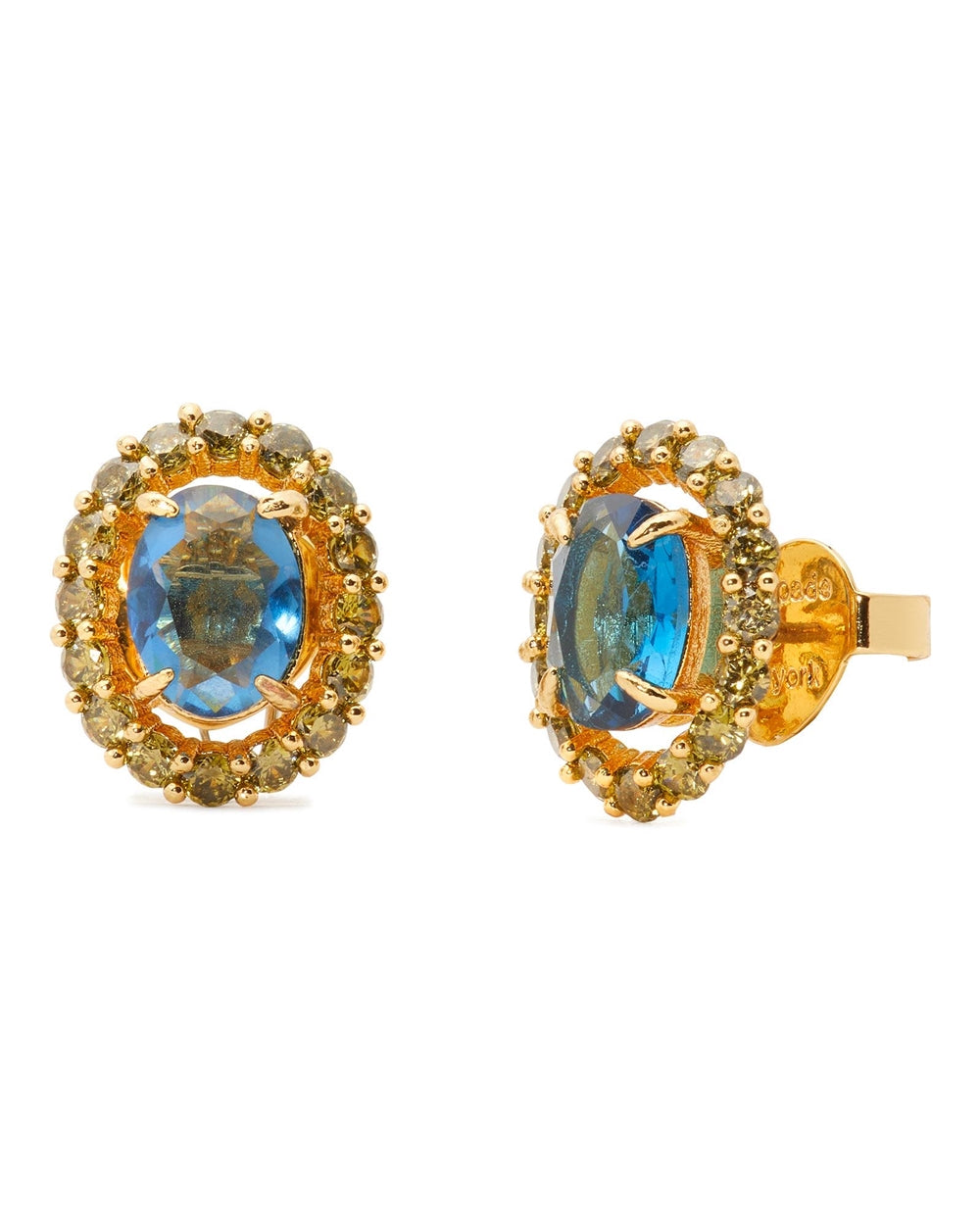 Kate Spade New York Gold Green Blue Horizontal Oval Halo Stud
