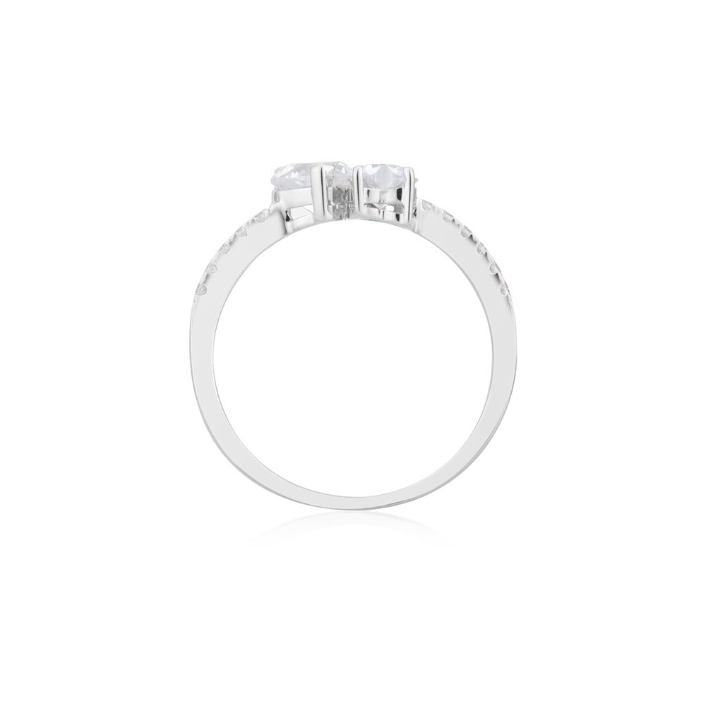 Argento Silver Double Heart CZ Ring