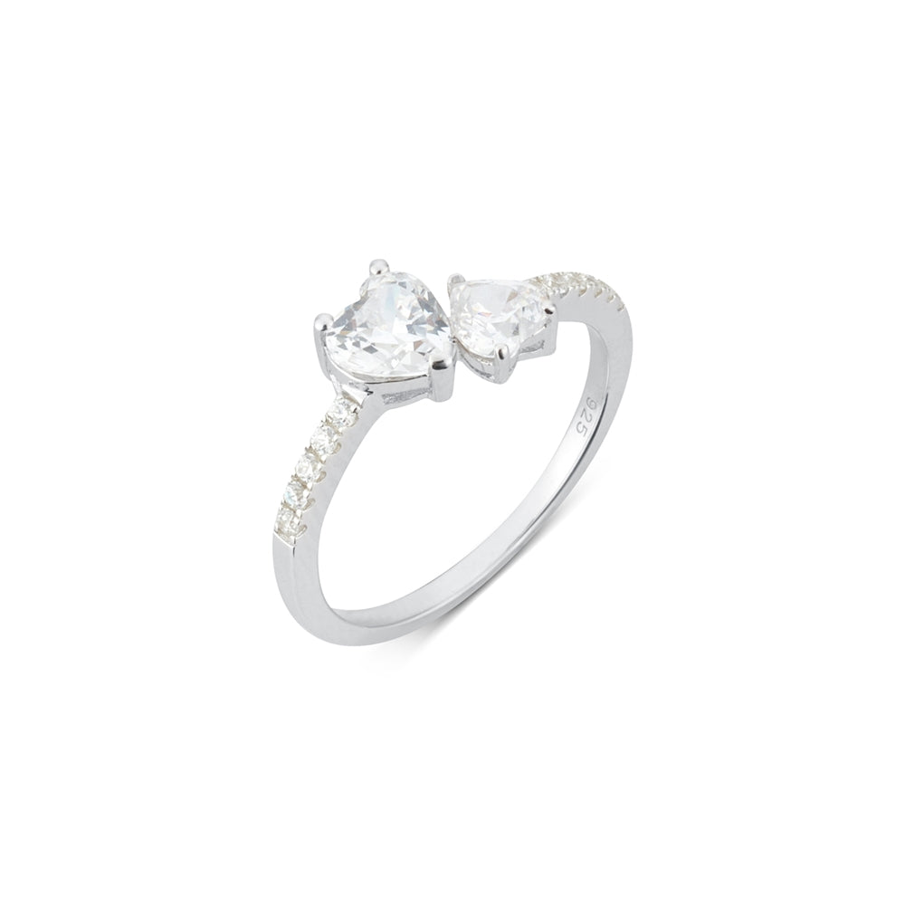 Argento Silver Double Heart CZ Ring