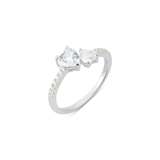 Argento Silver Double Heart CZ Ring