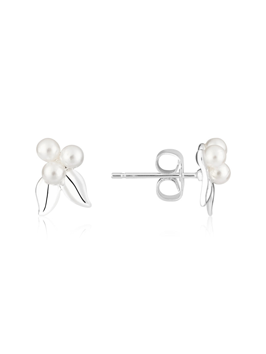Karma Silver Pearl Berries Stud Earrings