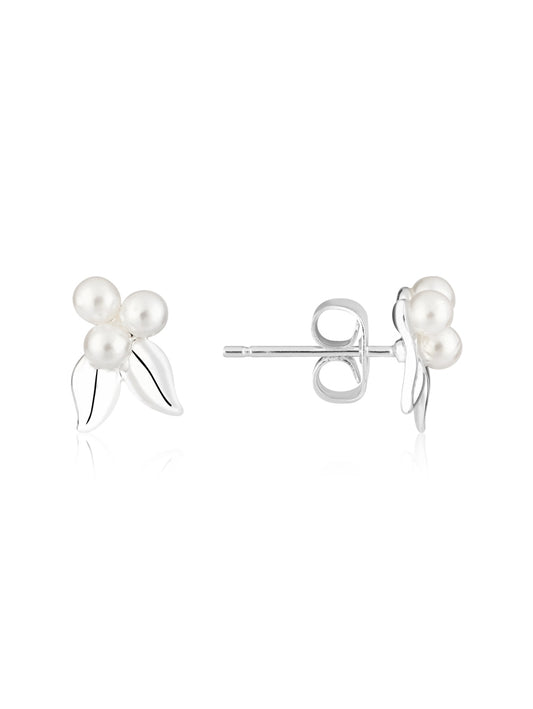 Karma Silver Pearl Berries Stud Earrings