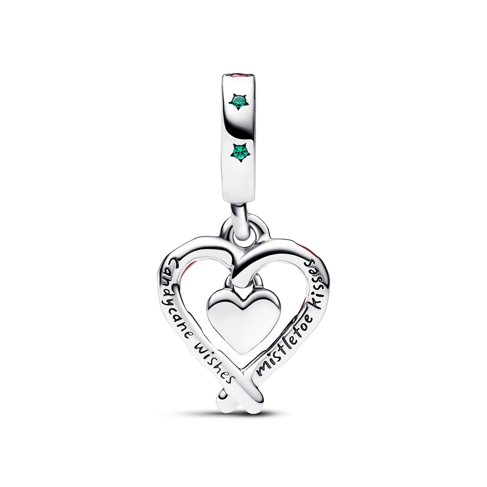Pandora Double Candy Cane Heart Christmas Dangle Charm