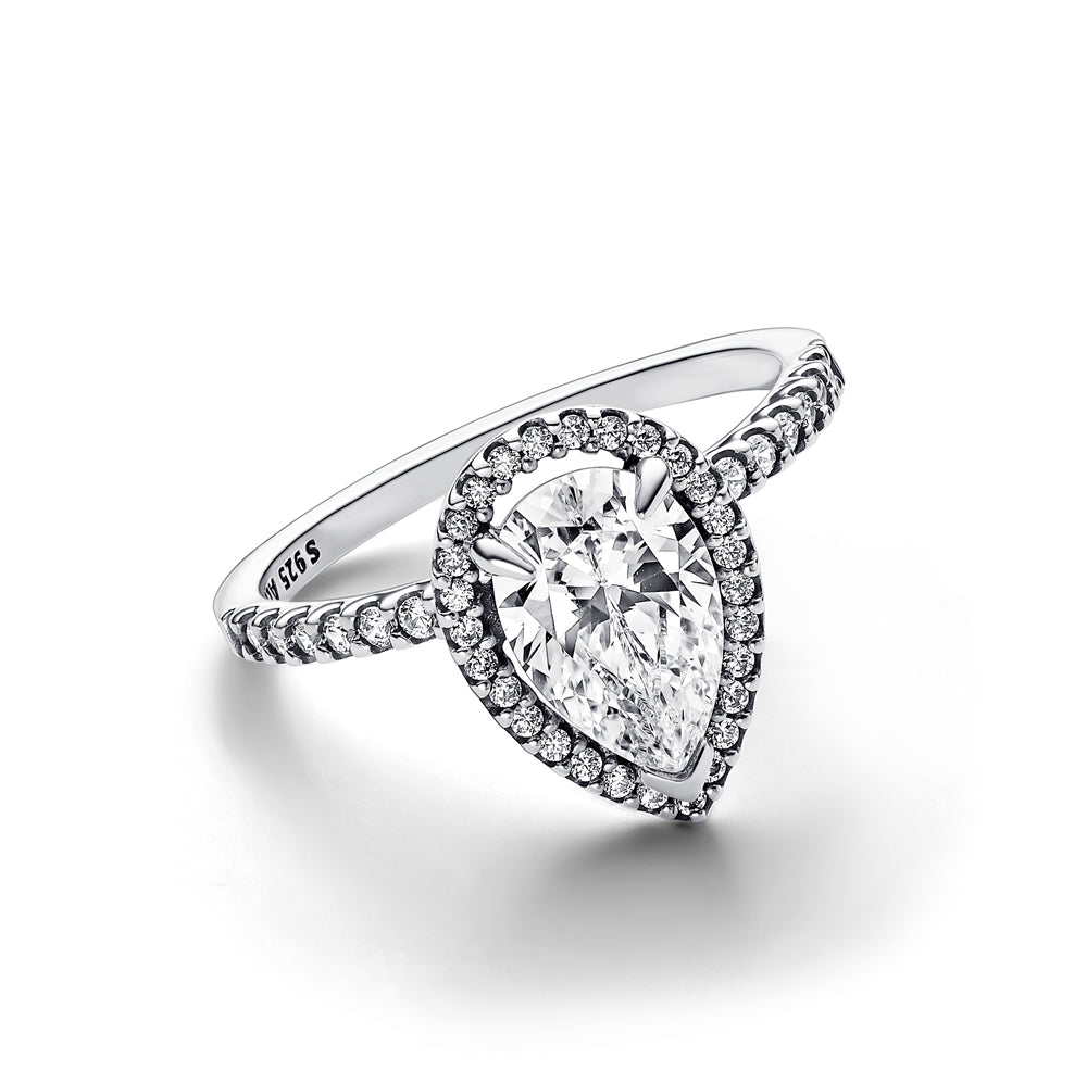 Pandora Silver Sparkling Pear Halo Ring