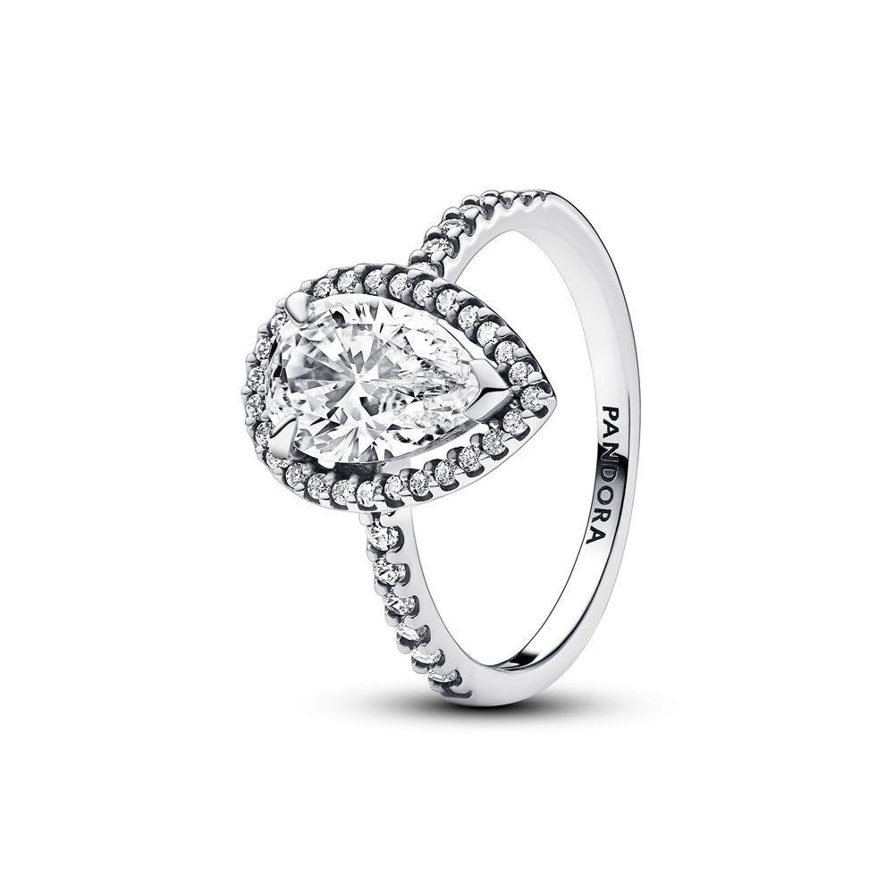 Pandora Silver Sparkling Pear Halo Ring