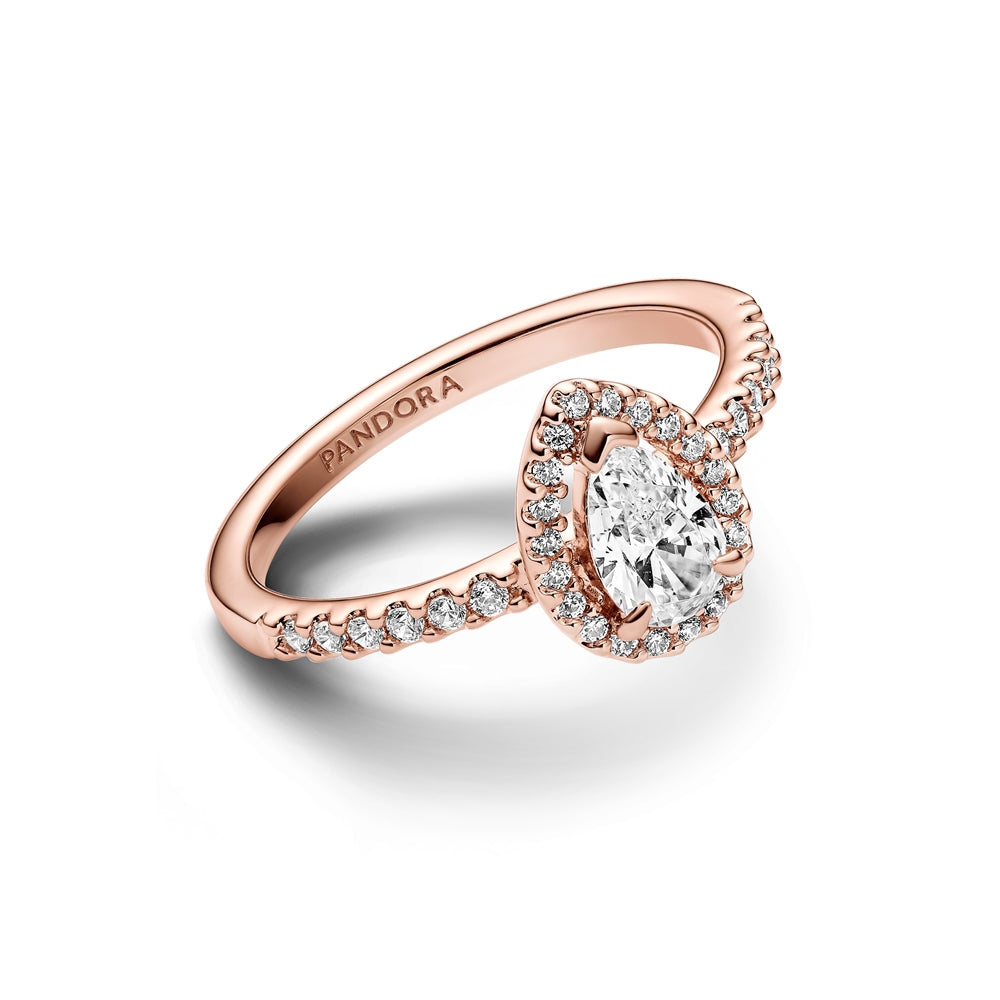 Pandora Sparkling Rose-Gold Pear Halo Ring