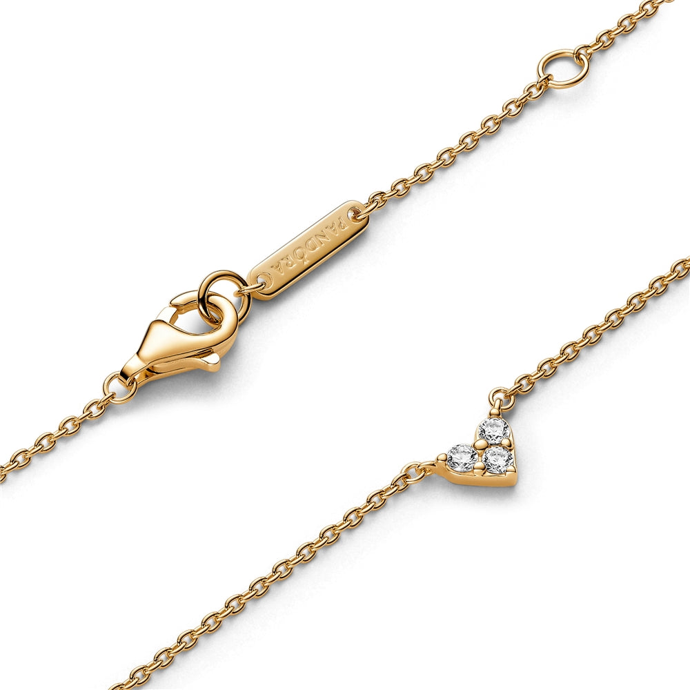 Pandora Gold Triple Stone Heart Collier Necklace