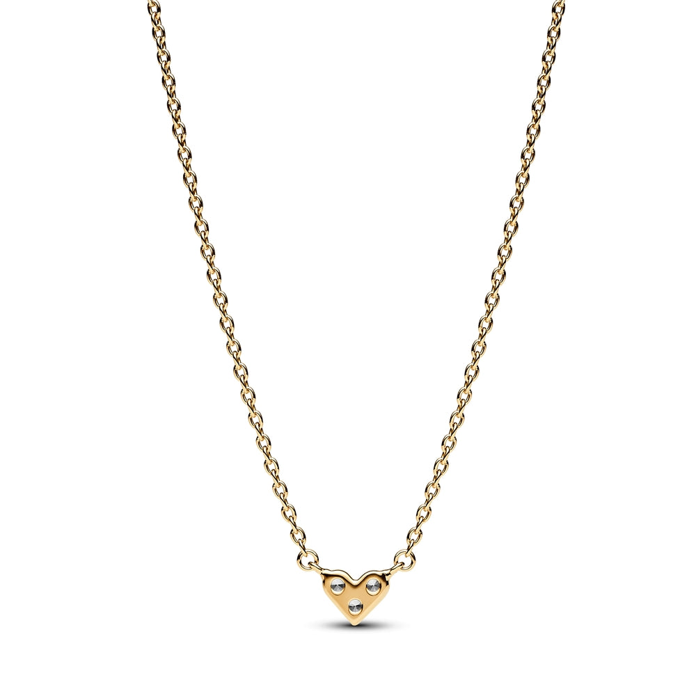 Pandora Gold Triple Stone Heart Collier Necklace