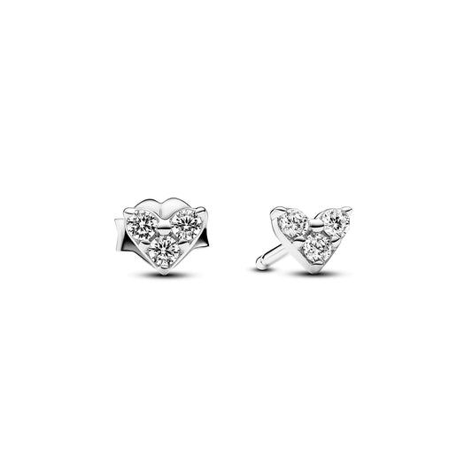 Pandora Silver Triple Stone Heart Stud Earrings