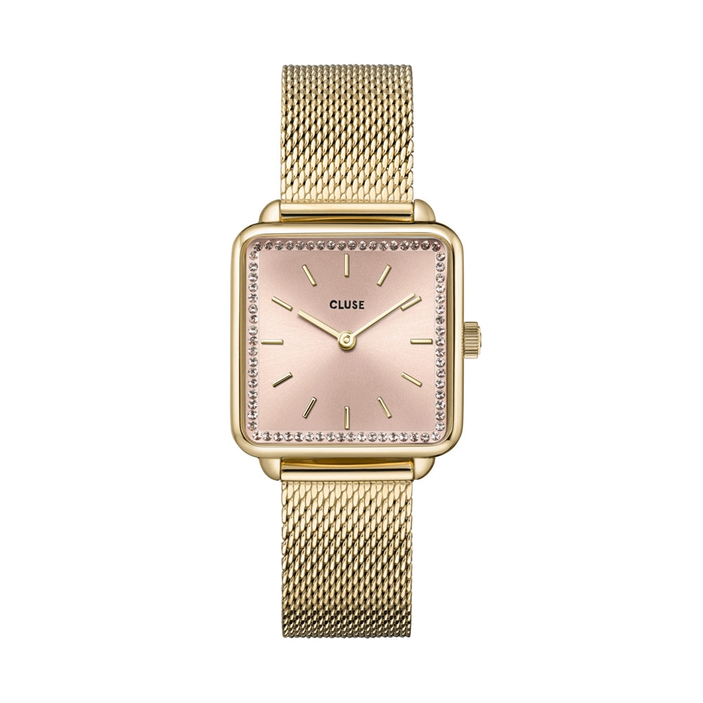 CLUSE Gold Colour Giftbox La Tétragone Mesh Watch and Rose Bracelet