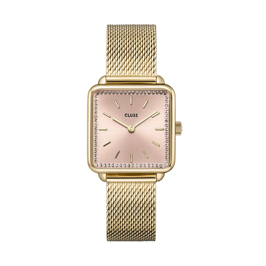CLUSE Gold Colour Giftbox La Tétragone Mesh Watch and Rose Bracelet