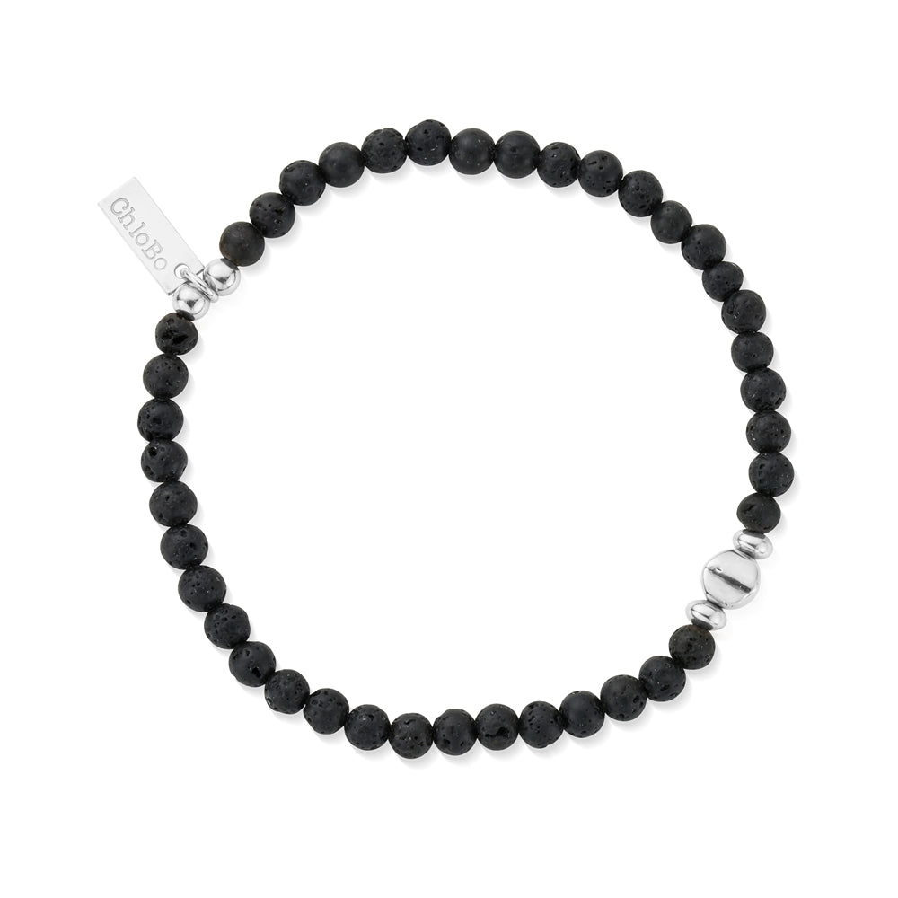 ChloBo Mens Silver Black Lava Bracelet
