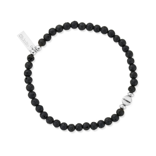 ChloBo Mens Silver Black Lava Bracelet