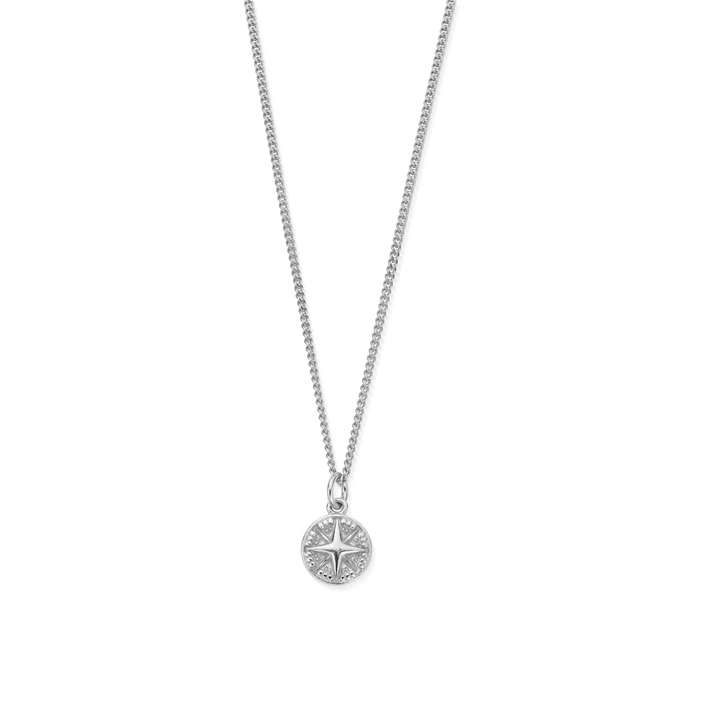 ChloBo Mens Silver Curb Chain Compass Necklace