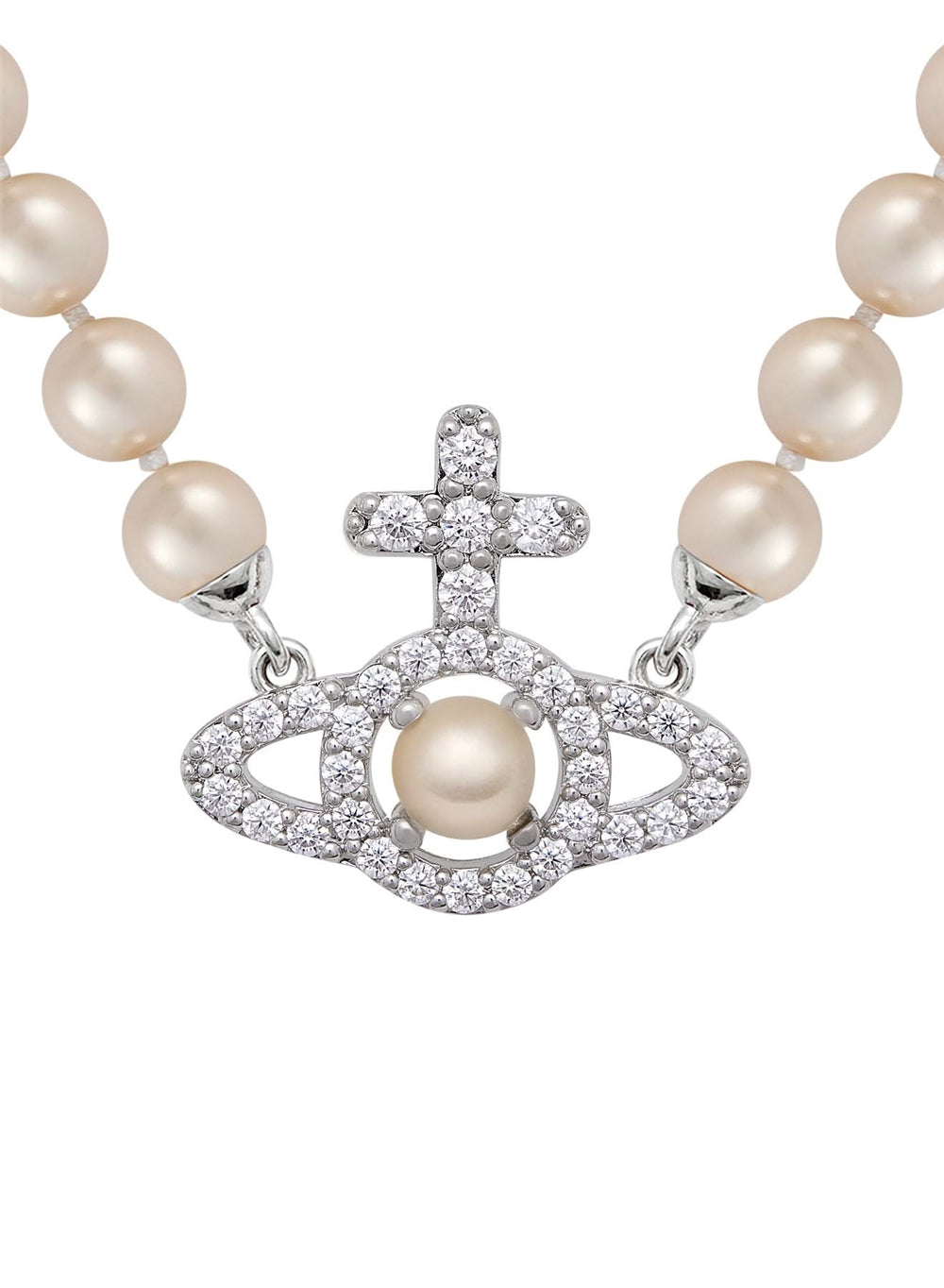 Vivienne Westwood Olympia Pearl Strand Silver Tone Necklace
