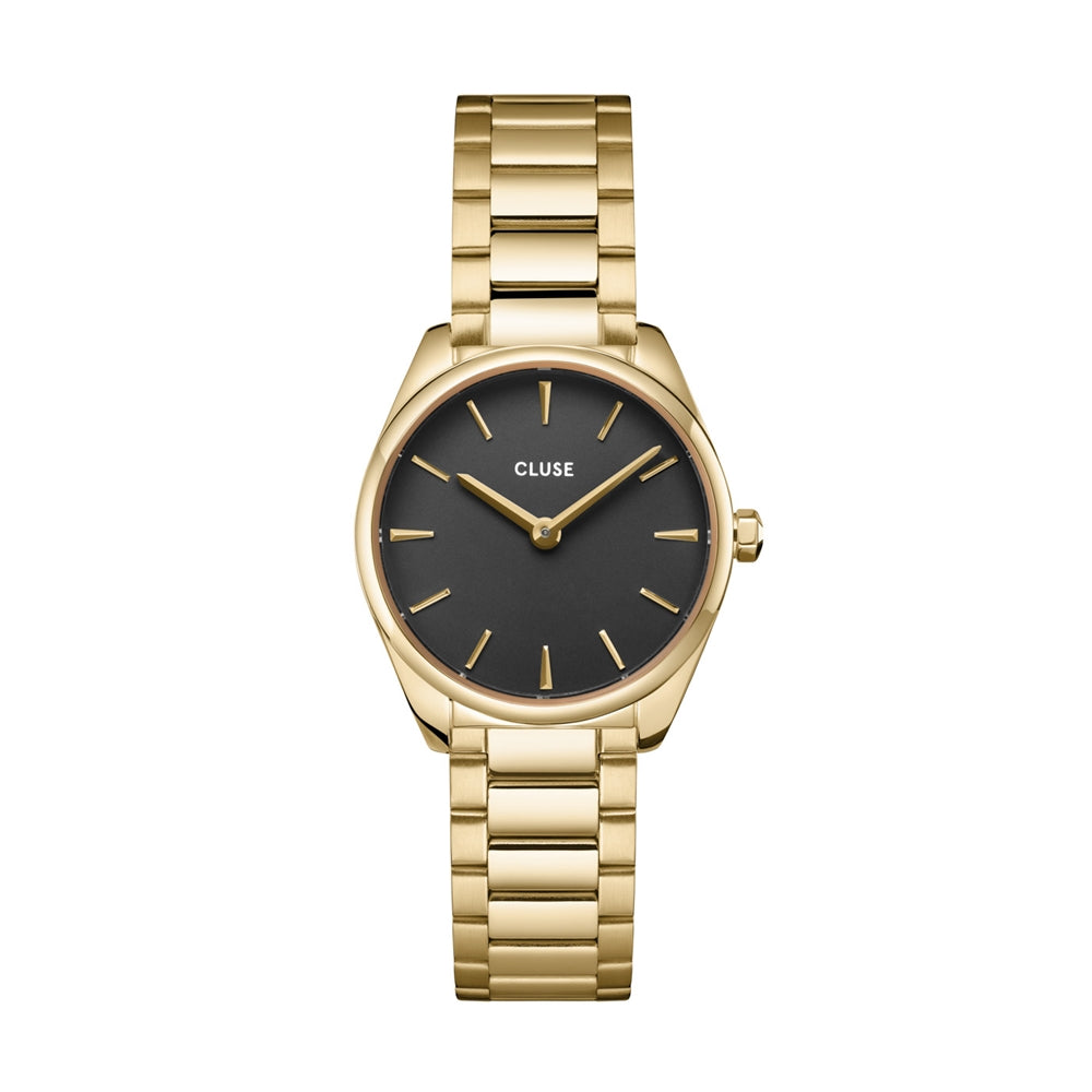 CLUSE Gold Colour Giftbox Féroce Mini Watch and Black Bracelet