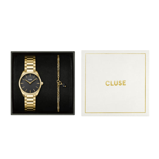 CLUSE Gold Colour Giftbox Féroce Mini Watch and Black Bracelet