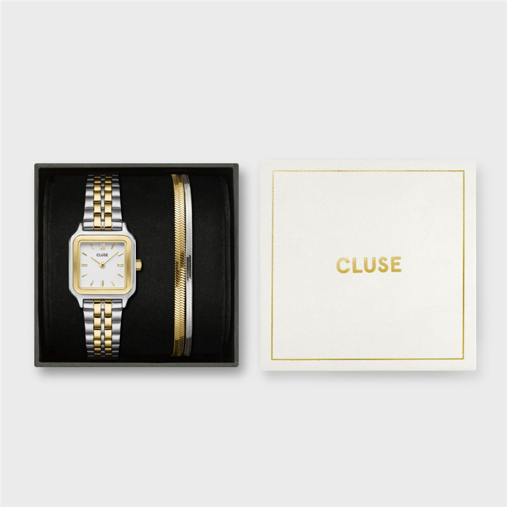 CLUSE Gold Mix Giftbox Gracieuse Petit Watch and Double Snake Bracelet