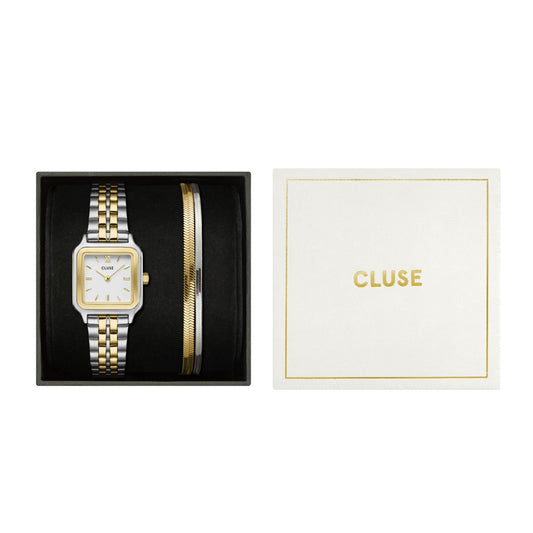 CLUSE Gold Mix Giftbox Gracieuse Petit Watch and Double Snake Bracelet