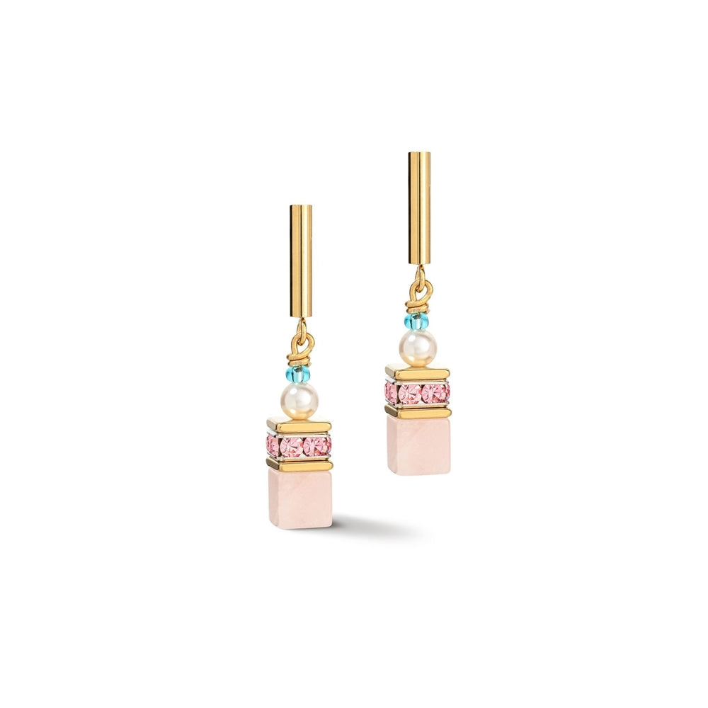 Coeur De Lion Gold Tone Pearl and Pastels Cubed Earrings