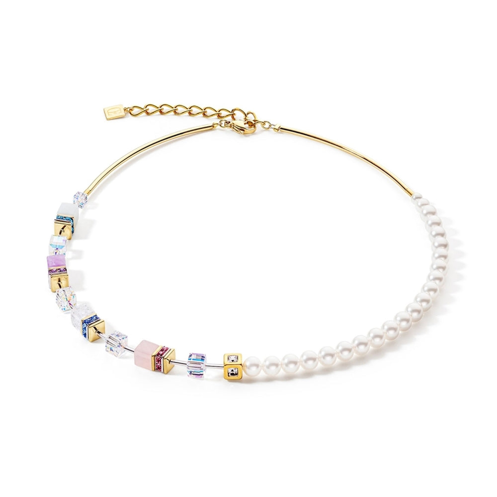 Coeur De Lion Gold Tone Pearl and Pastels Cubed Necklace