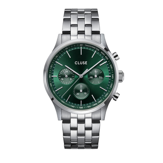 CLUSE Silver Antheor Multifunction Green Dial Watch