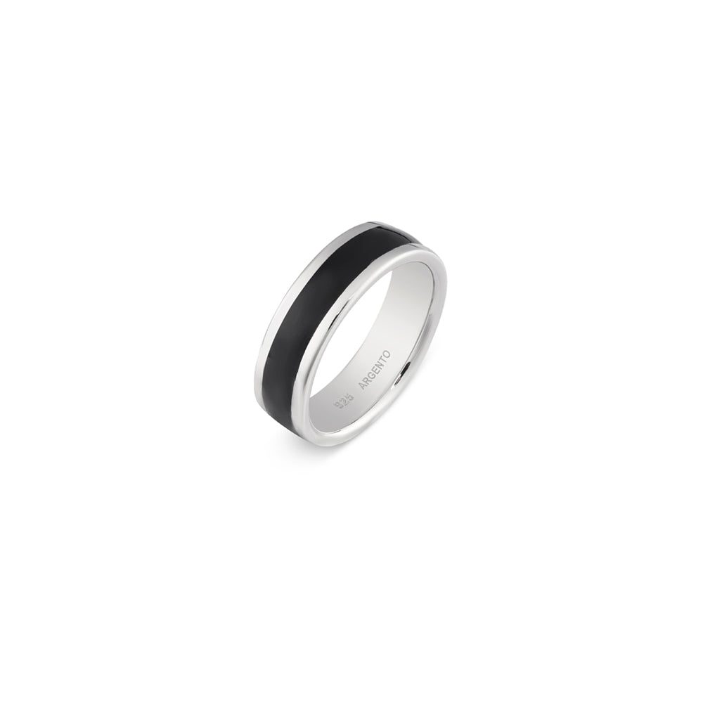 Argento Silver Mens Black Band Ring