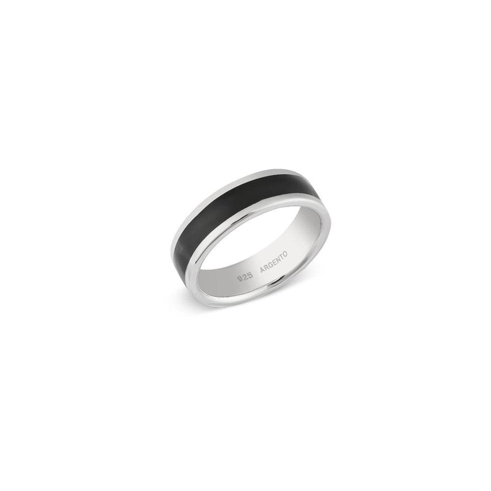 Argento Silver Mens Black Band Ring