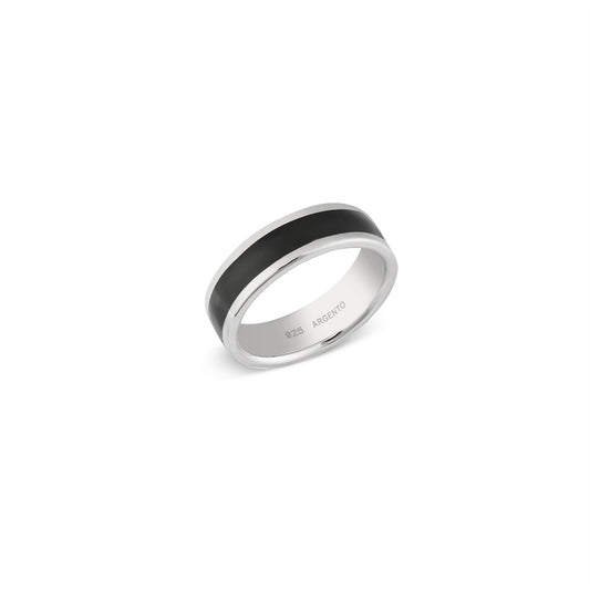 Argento Silver Mens Black Band Ring
