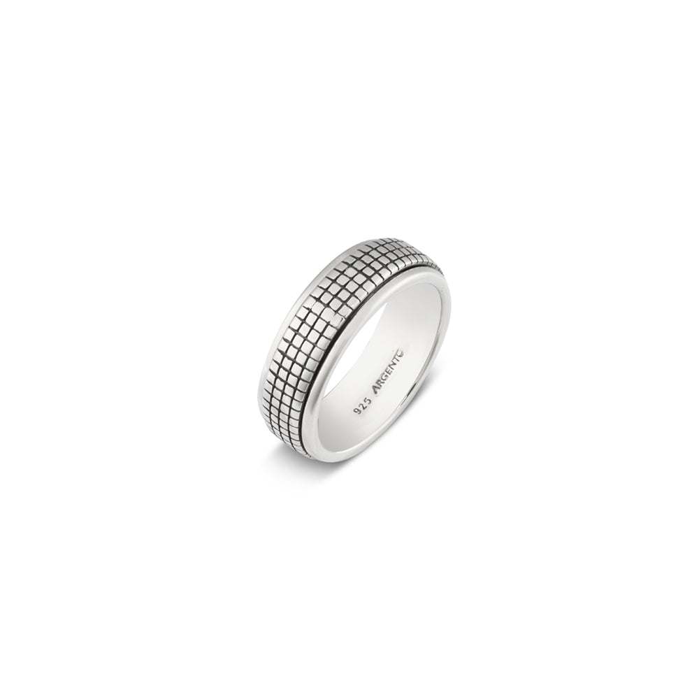 Argento Silver Mens Textured Spinner Ring