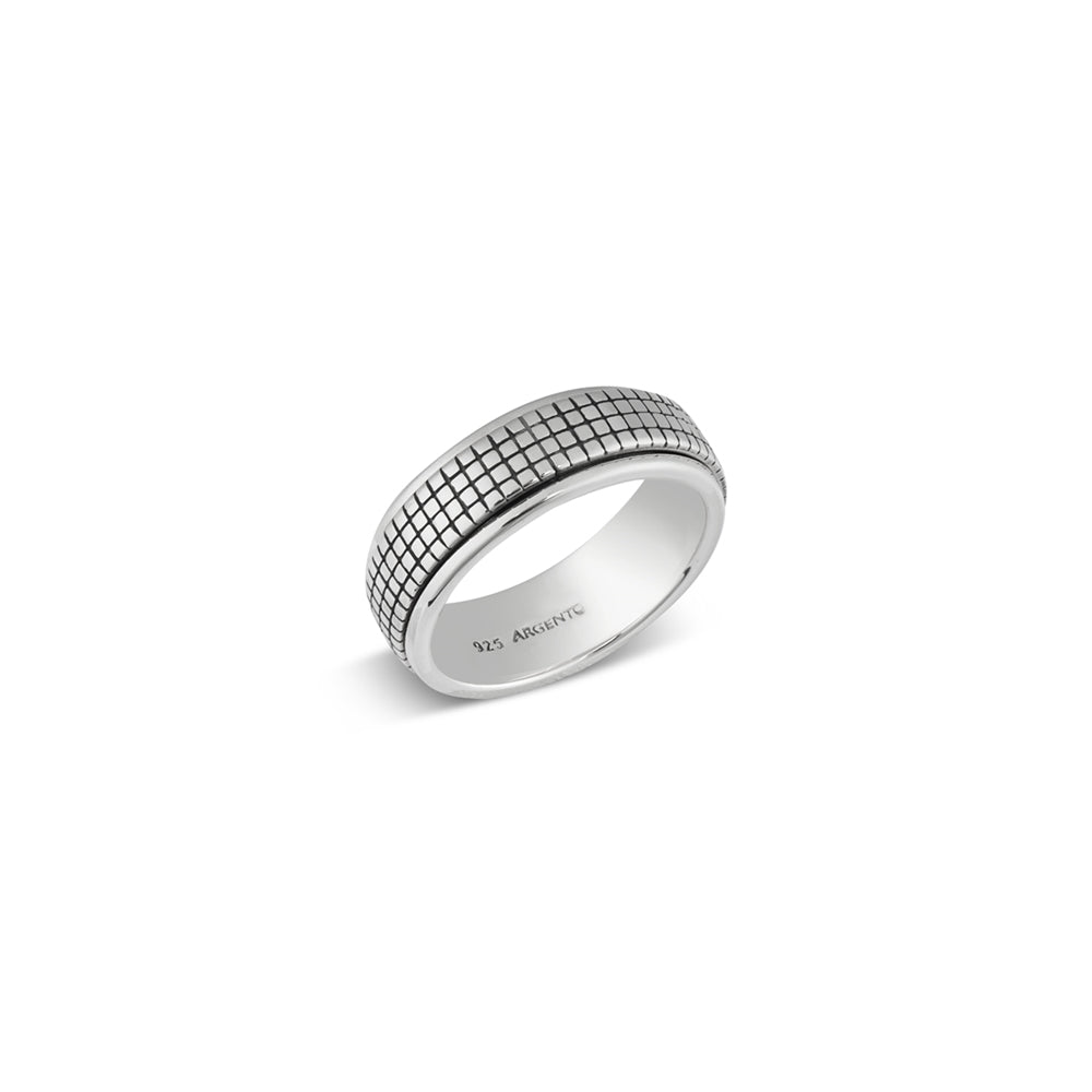 Argento Silver Mens Textured Spinner Ring