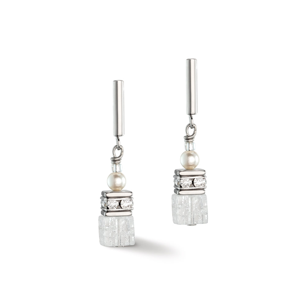 Coeur De Lion Precious Fusion Pearl White Cube Drop Earrings