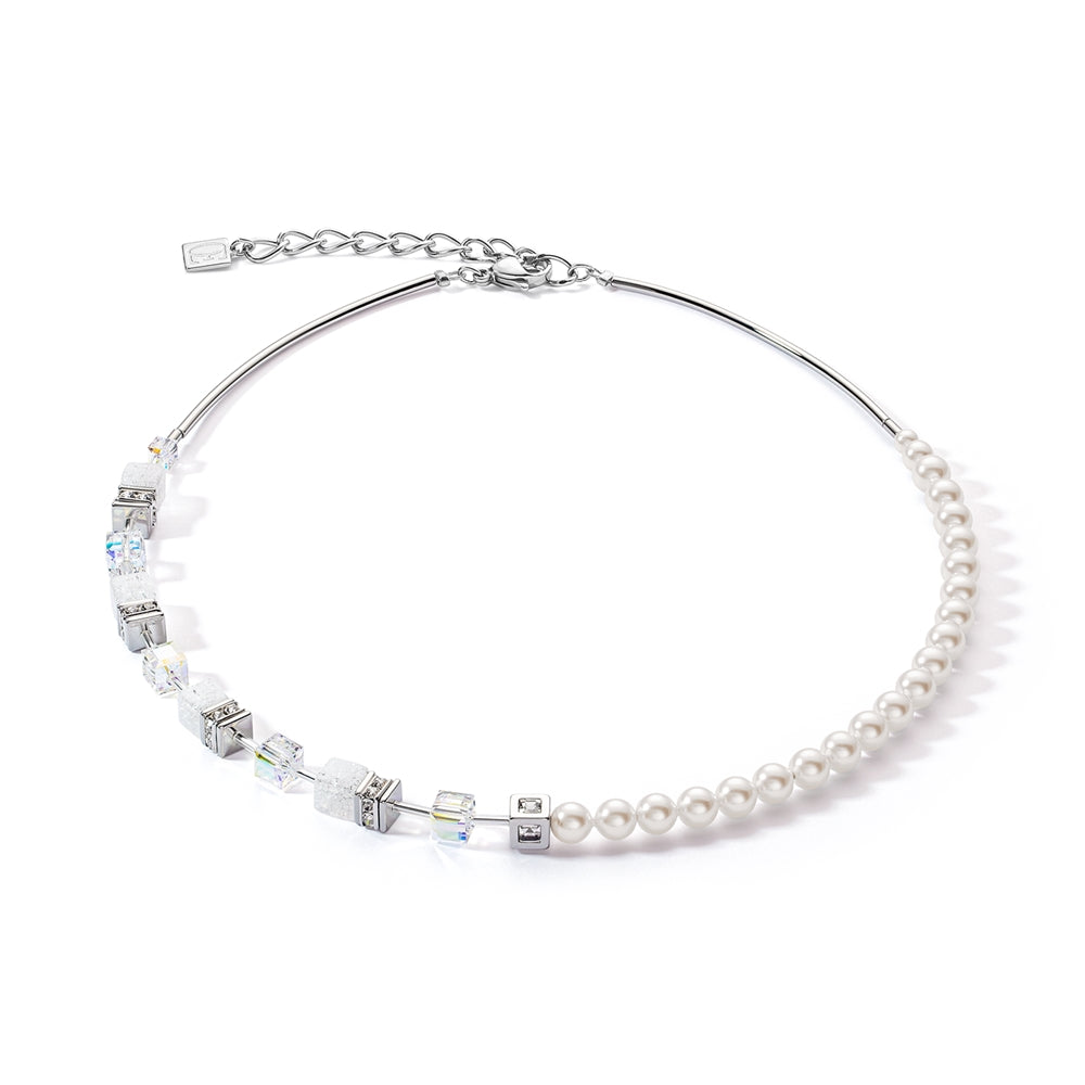 Coeur De Lion Precious Fusion Silver Pearl White Cubes Necklace