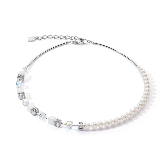 Coeur De Lion Precious Fusion Silver Pearl White Cubes Necklace