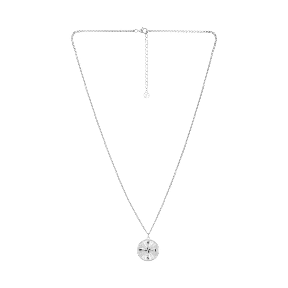 Argento Silver Mens Compass Necklace