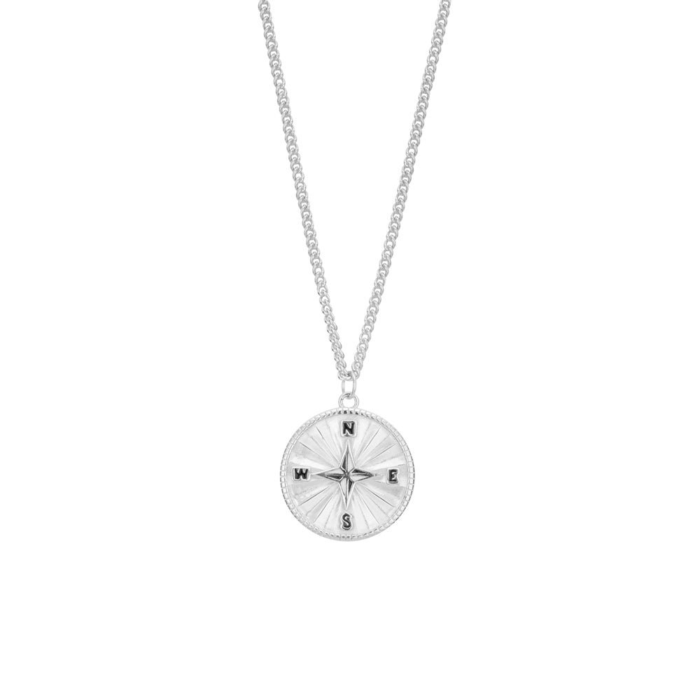 Argento Silver Mens Compass Necklace