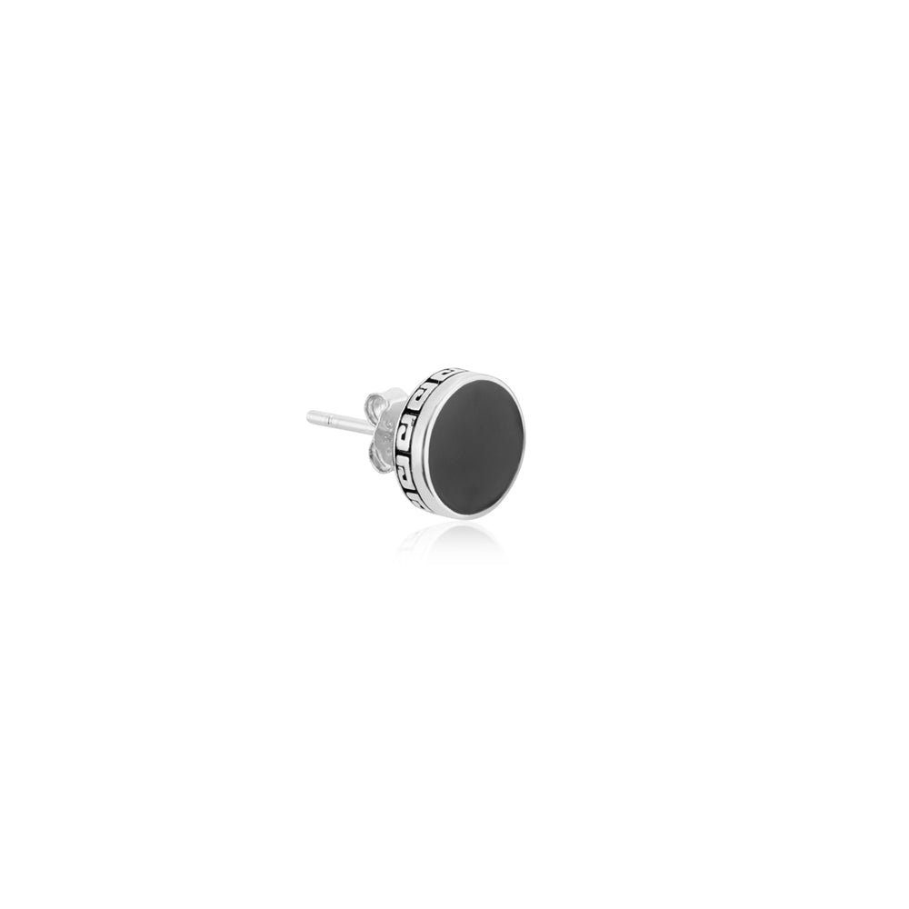 Argento Silver and Black Round Stud Earring