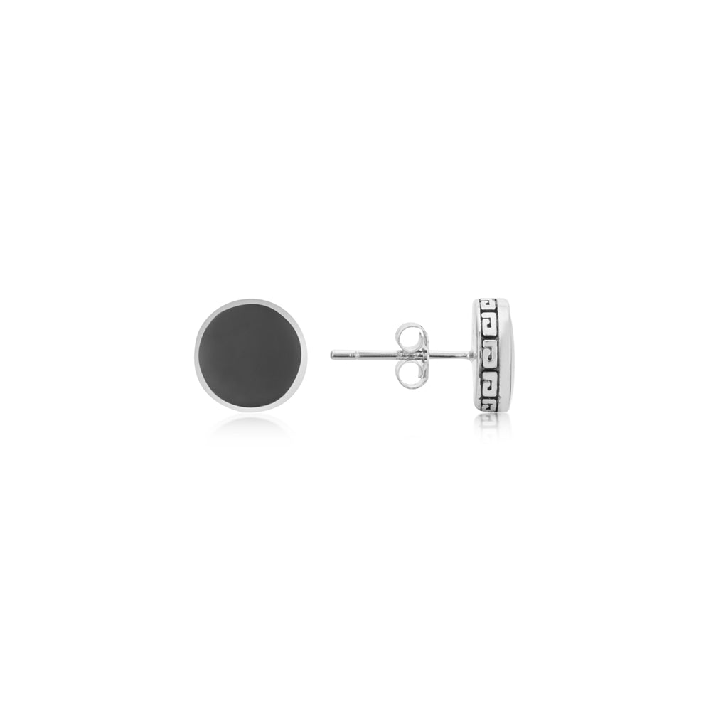 Argento Silver and Black Round Stud Earring