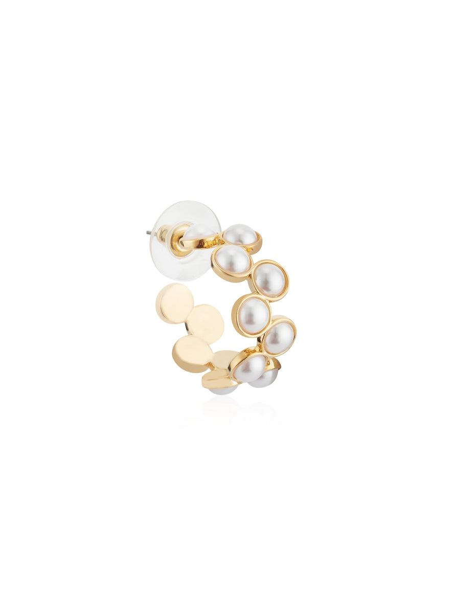 August Woods Gold Curved Pearl Hoop Earrings