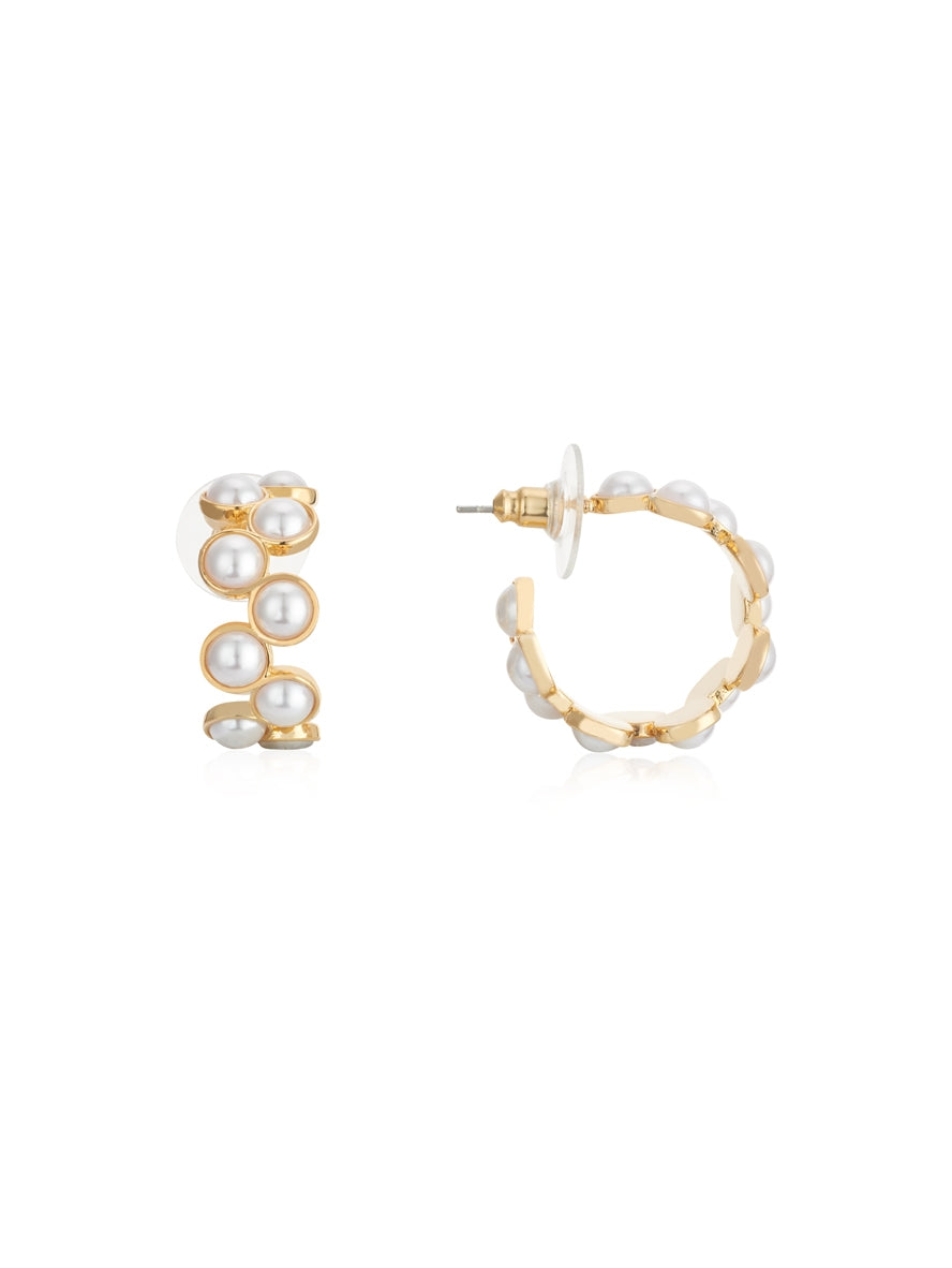 August Woods Gold Curved Pearl Hoop Earrings