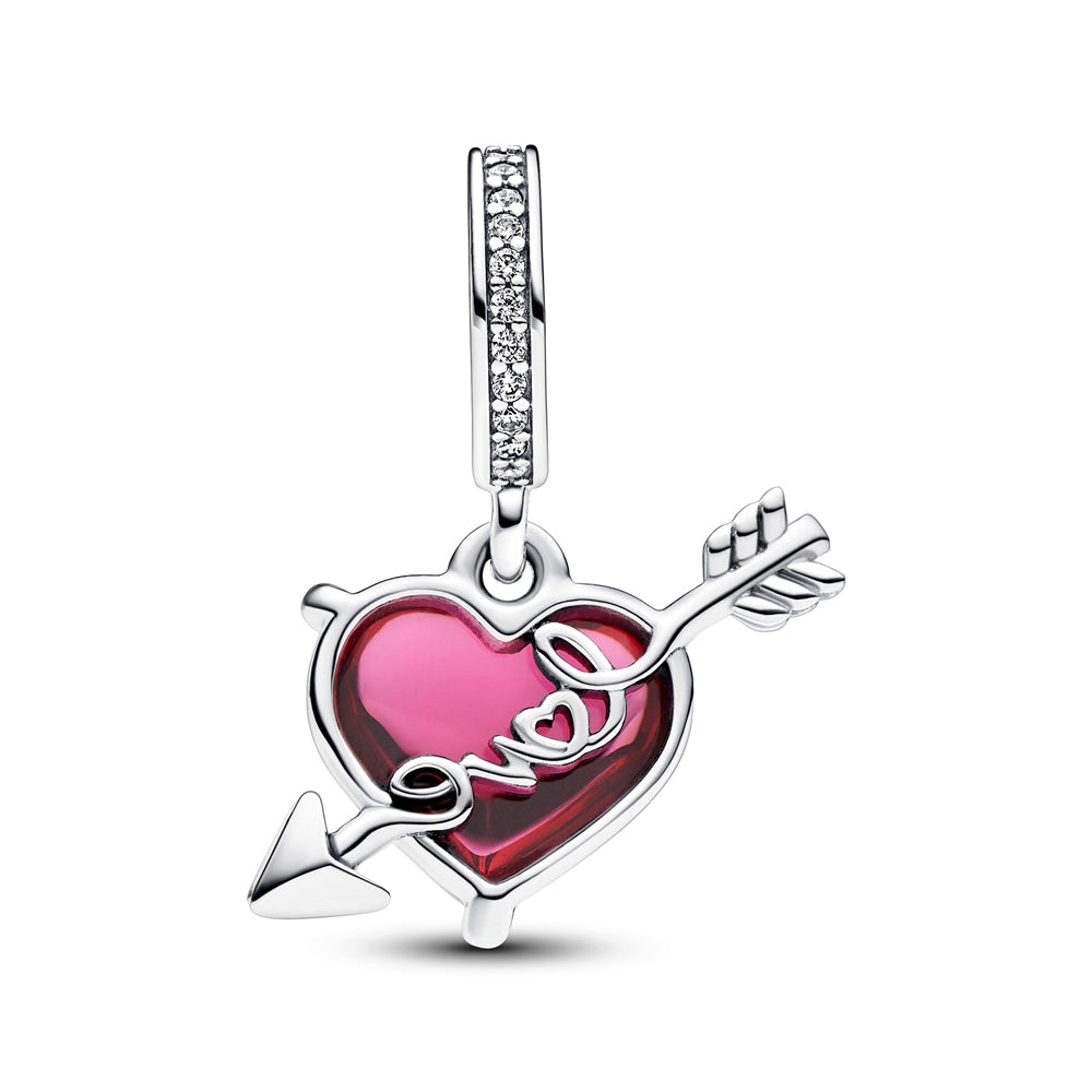 Pandora Red Heart & Arrow Murano Glass Dangle Charm