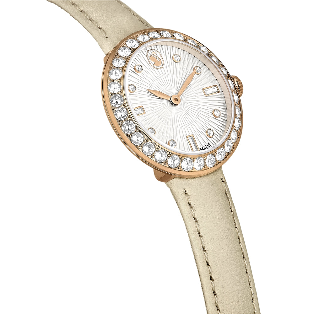 Swarovski Certa Rose Gold Swiss Made Beige Leather Bracelet Watch