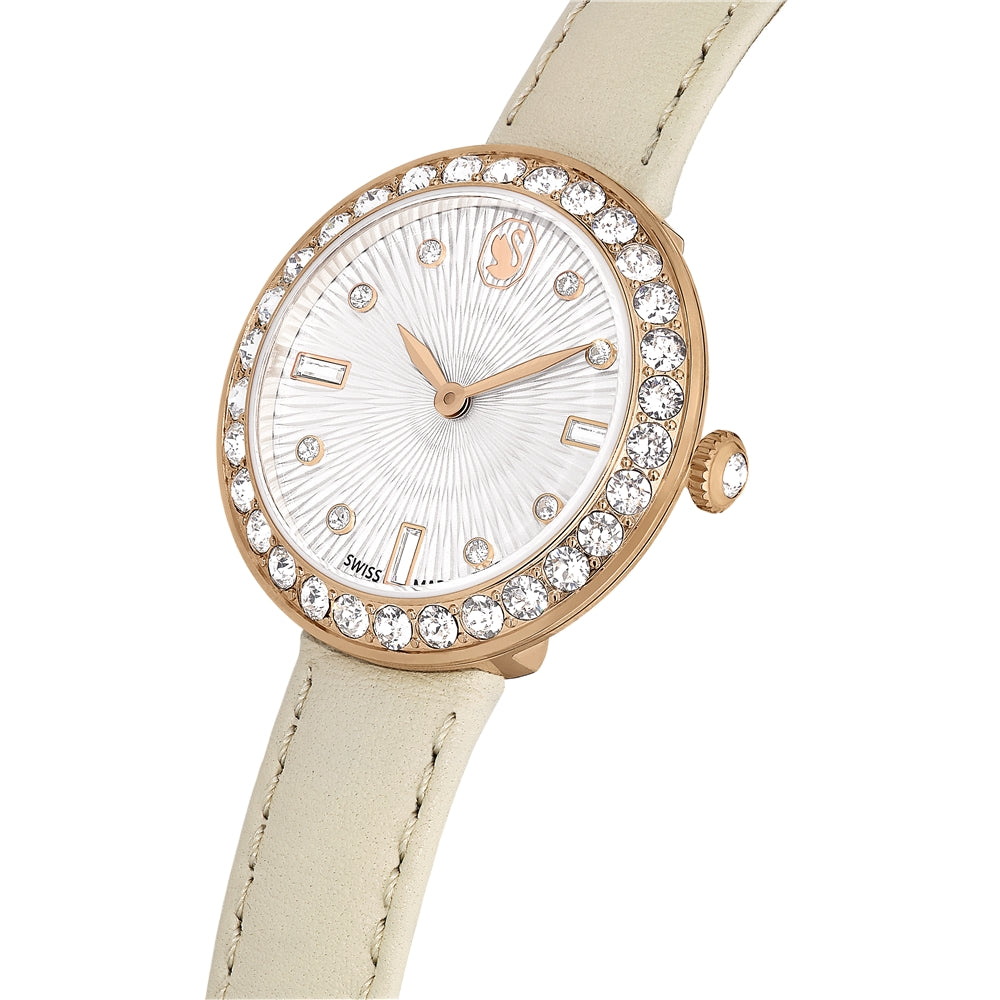 Swarovski Certa Rose Gold Swiss Made Beige Leather Bracelet Watch